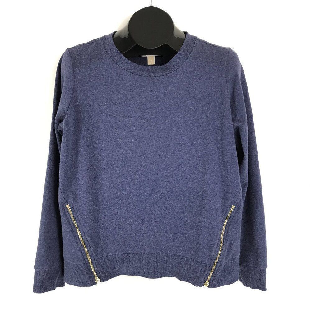 MICHAEL Michael Kors Crew Neck Pullover Sweatshirt Women's Medium Blue Gold Zip